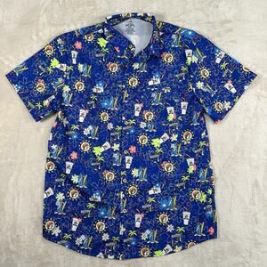Bucees Hawaiian Tropical Camper Shirt Button Up Floral Blue Men’s Size S/M
